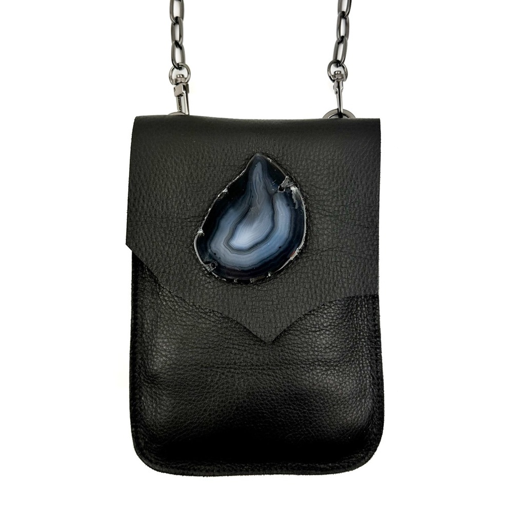 Evoke Women Black Leather Crossbody Bag with Agate Detail - Picture 6 of 6
